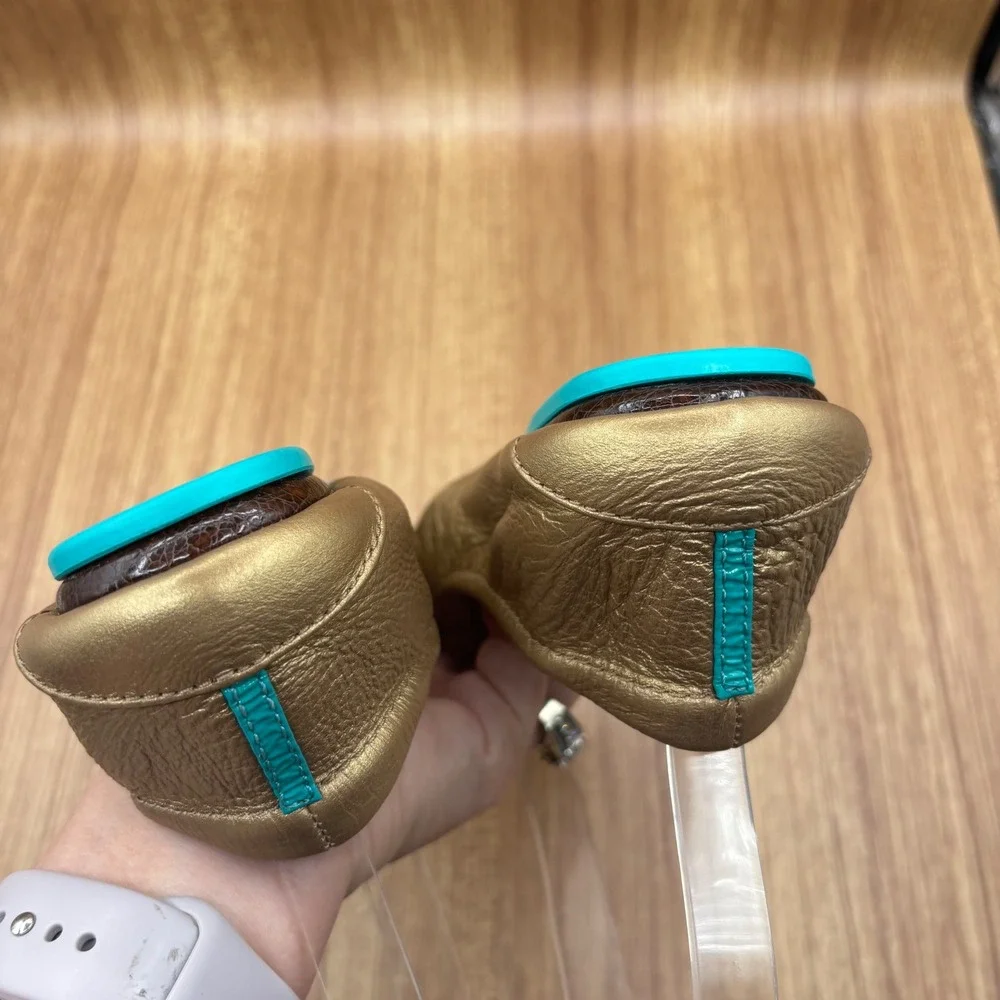 Tieks Ballet Flats Metallic‎ Gold Women Size 6 Metallic Leather Foldable Shoes